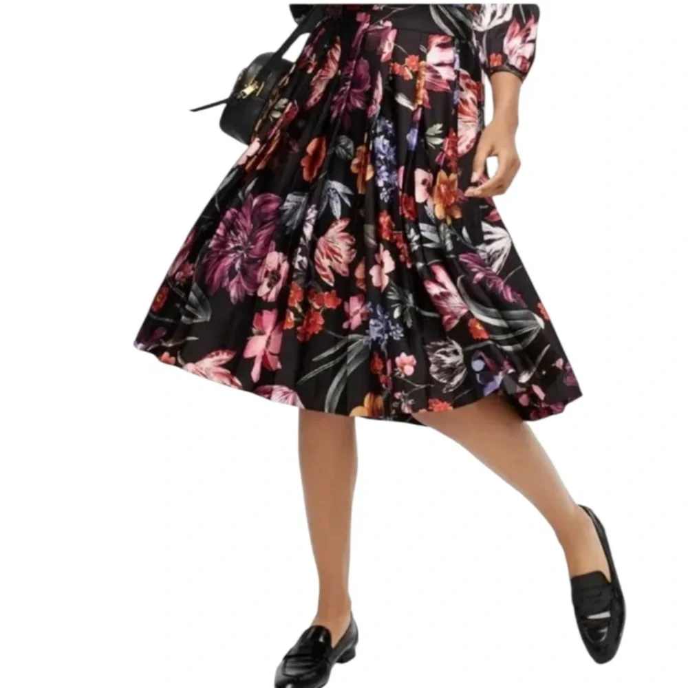 J. Crew Midnight Dutch Floral Pleated A-Line  Skirt 00